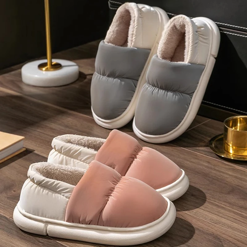 2025 New Cotton Slippers for Men Winter Indoor Warmth Thick Soled Home Use Down Waterproof Cotton Shoes for Women