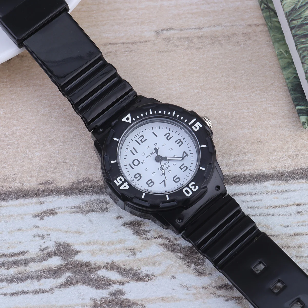 's Quartz Watch Silicone Band Black White No 4 Stylish Sporty Design for Reliable Accuracy Soft Strap
