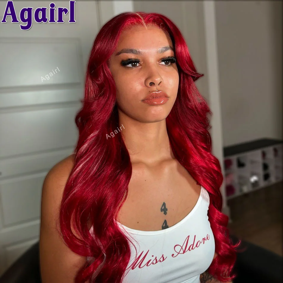 

13x4 13x6 Body Wave Lace Front Wig Human Hair Burgundy Red Transparent Lace Frontal Wig 6x4 Lace Closure Ready Go Wigs for Women