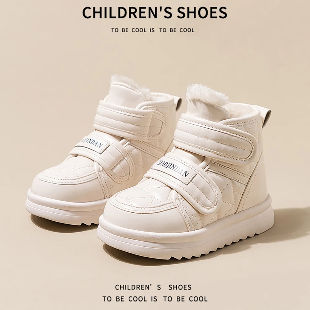 

Зимние ботинки из искусственной кожи для детей, толстые теплые детские зимние ботинки для подростков, непромокаемая теплая хлопковая обувь на платформе для мальчиков и девочек