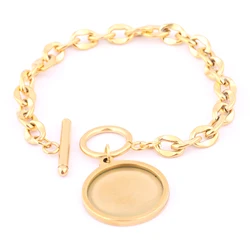 2pcs Stainless Steel Chain Bracelets Base Blanks Gold Plated Fit 20mm Cabochon Bracelet Bezel Setting Trays Diy Jewelry Findings