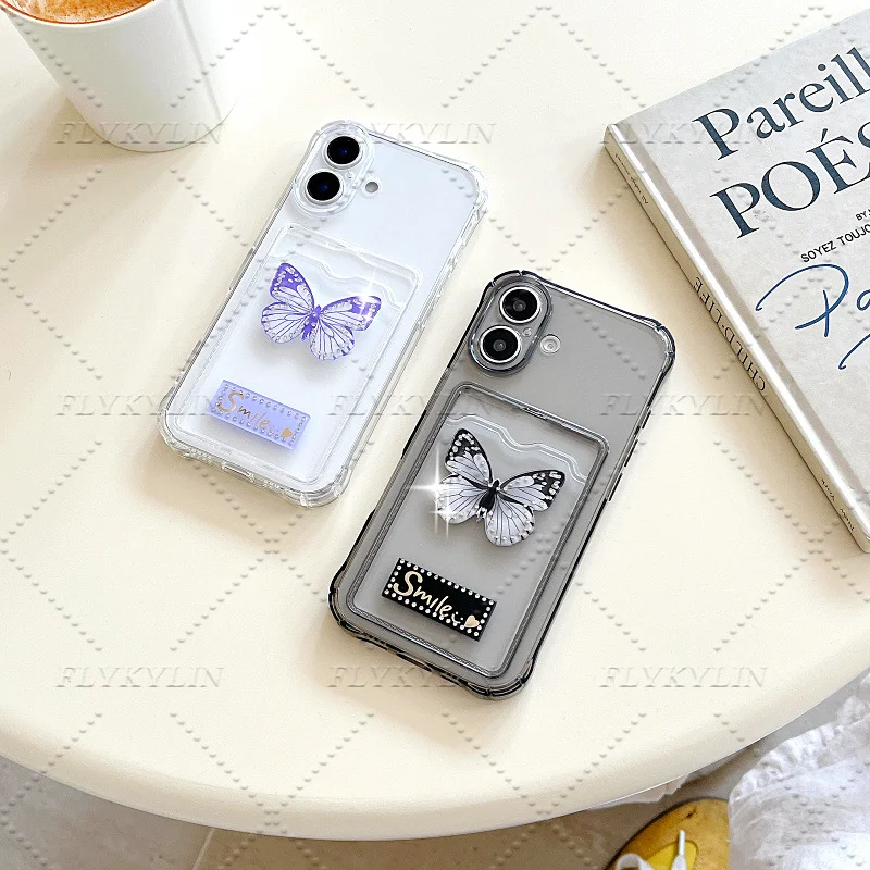 Vlinder Kaart Stijl Telefoon Case Voor POCO X7 X6 X5 Pro X3 NFC Xiaomi 14T 13T 12T 12 11 Lite Schokbestendig Transparante Kaart Tas