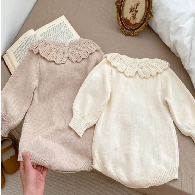 Knitted Baby Clothes Newborn Autumn Winter Baby Girl Sweater Romper Embroidery Ruffle Baby Romper Sweater Girl Toddler Jumpsuit