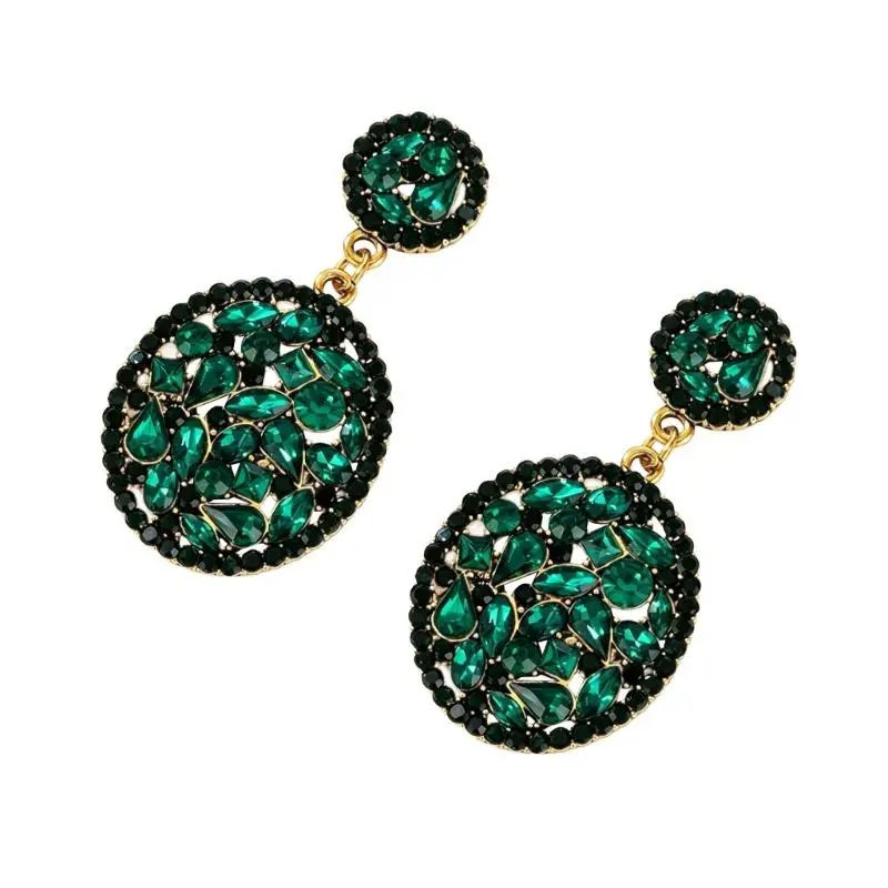 31BB Ornate Drop Earrings with Round Stone Detail for Daily Styling