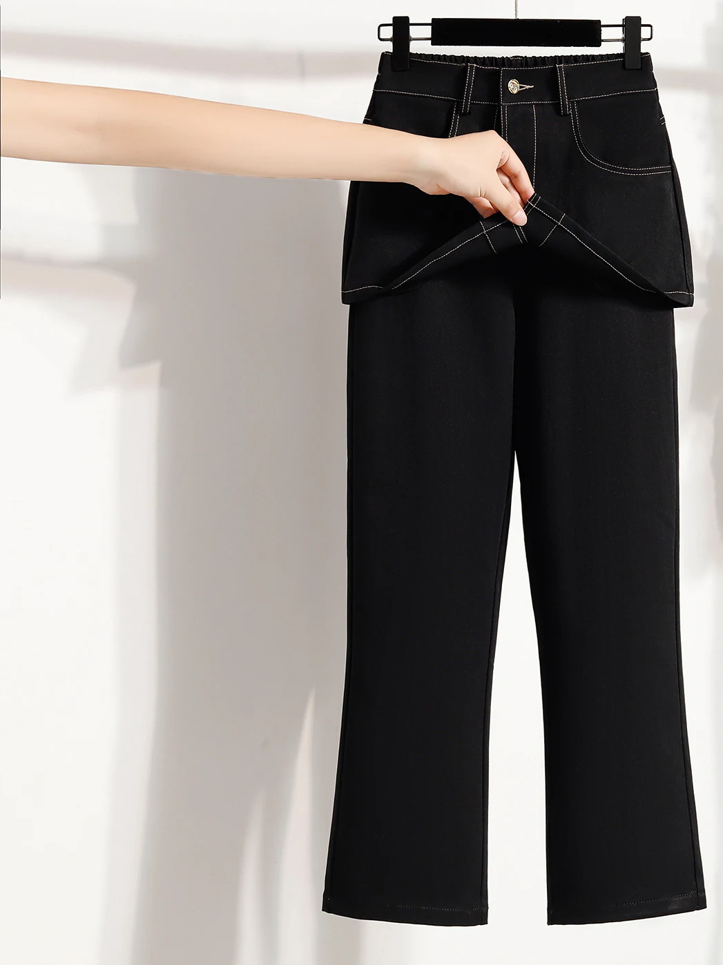 

Брюки-юбка с высокой талией и эластичным поясом для полных женщин, весенние, новые, свободного кроя, прямые брюки для женщин