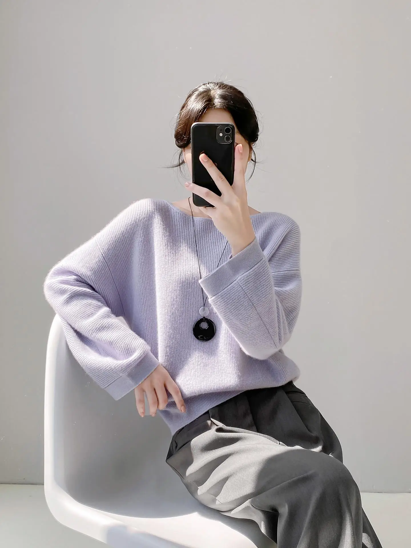 

Loose Fit Baby Camere Knitwear One oulder Lazy Sle Women's Sweater Soft Warm Wool Blend Color Casual Outerwear