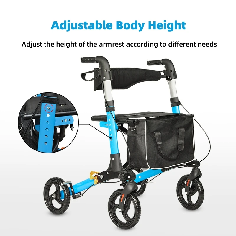 Elderly Disabled Rehabilitation Walking Assist Rollator Walker Aluminum Alloy Folding Pulley Training Mobility Aid Household