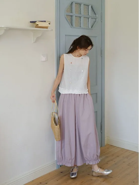 Set Vest Wanita Desain Renda Musim Panas 2025, Atasan Warna Polos Dua Potong, Modis, Trendi, Kerah Bulat