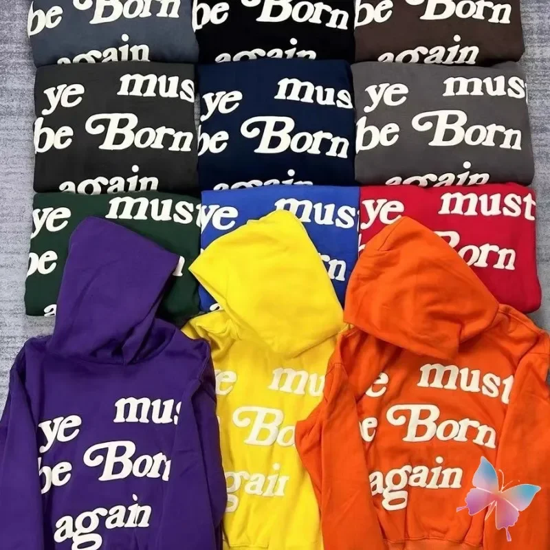 One Day Ship Orange Ye Must Be Born Again Hoodies High Quality Foam Letter Print Kanye Hoodedy Casual Men Women CPFM Sweatshirt