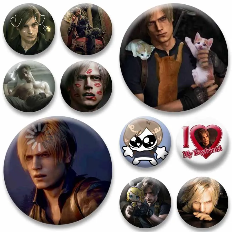 Cartoon Game Charatcer Leon K-Kennedy Badge Round Snap-in Brooch on Backpack Clothes Shoes Handmade Enamel Pins Jewelry Ornament
