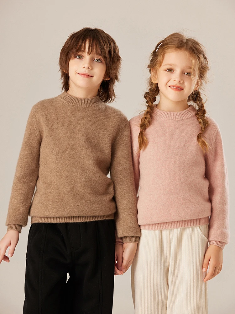 ADDONEE Children's 100% Cashmere Sweater Mock Neck Pullover Autumn Winter Basic Thick Cashmere Knit Jumper Boys Girls Clothes