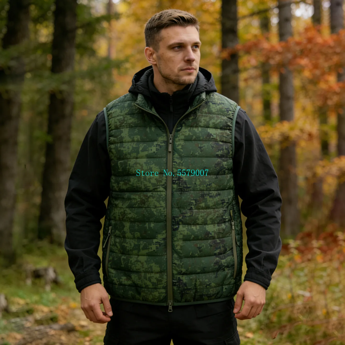 

Tactical vest with sleeveless design loose-fitting blouse lightweight and warm Russian camouflage stand-up collar, cotton jacket