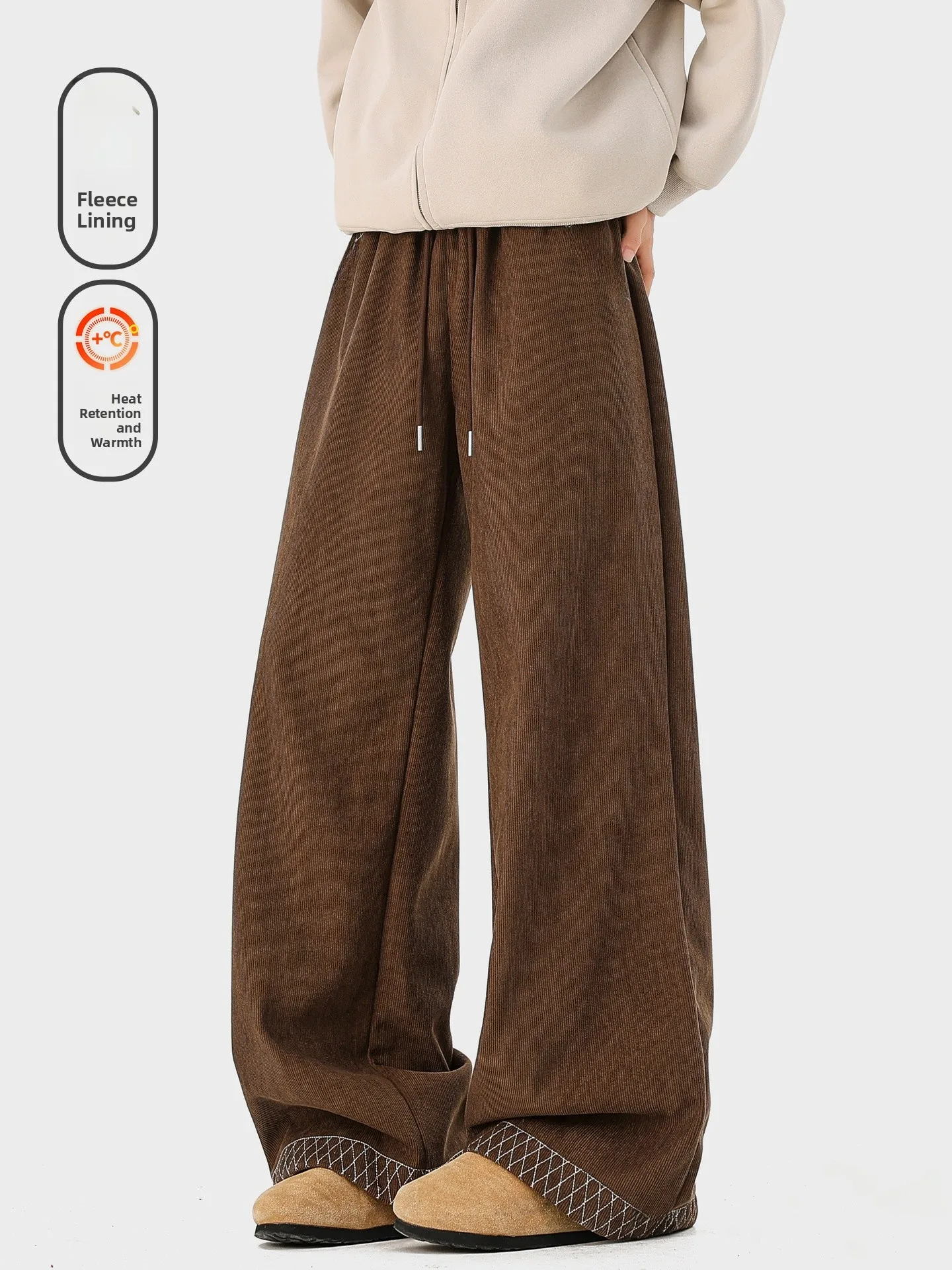 

Thiened Fce зимние повседневные брюки для мужчин и женщин винтажные свободные теплые универсальные прямые брюки молодежная одежда Street Sle