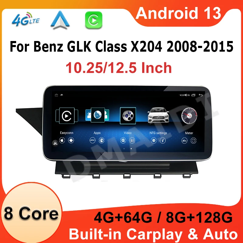 Android 13 GPS Navigation For Mercedes Benz GLK X204 2008-2015 Car Multimedia Video Player Bluetooth Split Screen 4G WIFI