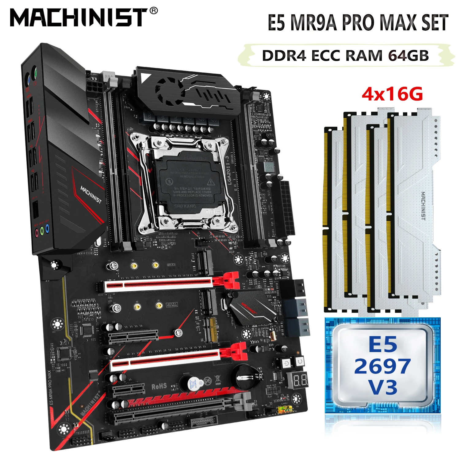 

MACHINIST E5 MR9A-PRO-MAX набор материнских плат с комплектом Xeon E5 2697 V3 процессор 64G(4*16) DDR4 ECC RAM память LGA 2011-3 SSD M.2