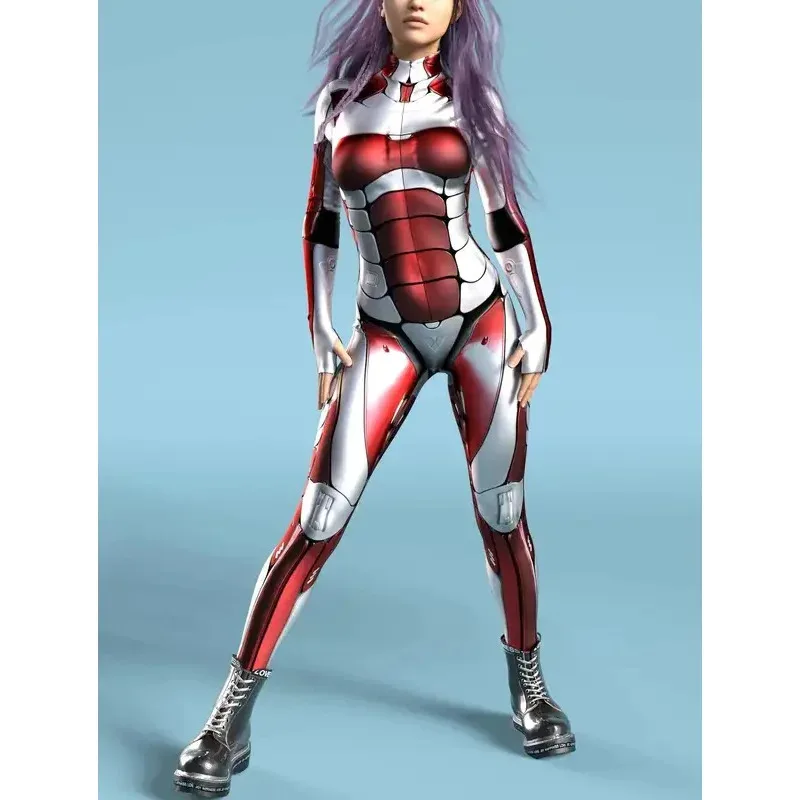AD1 Mechanische CyberPunk Catsuit Frau Zipper Overall Zentai 3D Body Halloween Spiel Party Kostüm Weibliche Cosplay Outfi5@rD ~