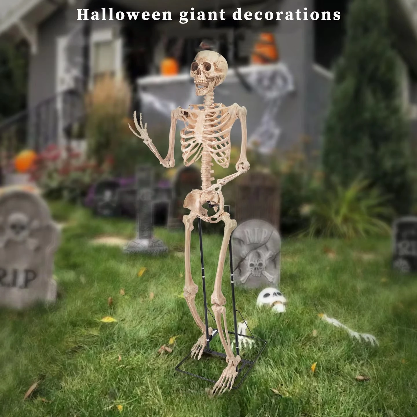 Halloween Giant 2.2m Skeleton Decoration Day Of The Dead Haunted House Prop Hanging Standing Scary Party Decor