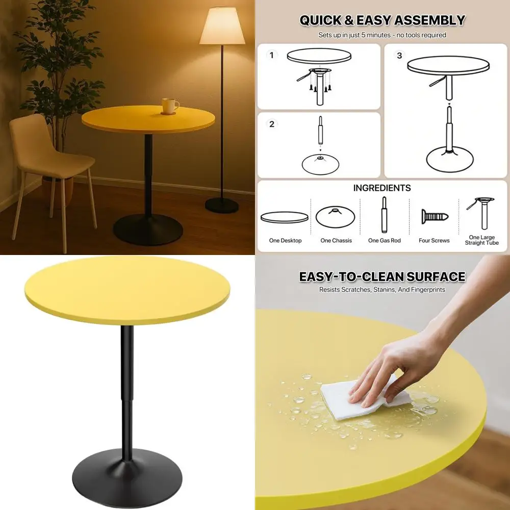 

Регулируемый по высоте круглый стол для бара, диаметр 31 дюйм, диапазон высот 26-35 дюймов, увеличенное основание, идеально подходит для патио или гостиной, желтый