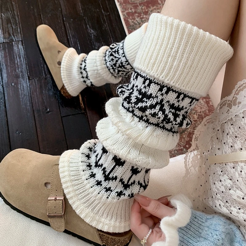 

New Vintage Leg Warmers Women Autumn Winter Warm Knitted Foot Covers Knee Socks JK Lolita Girls Long Socks Stockings Leg Warmers