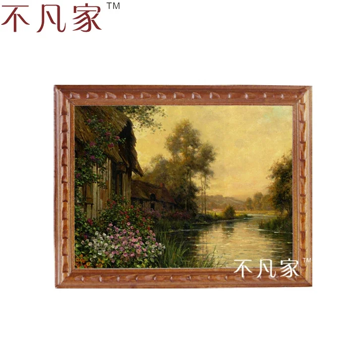 

Wholesale 1:12 scale dollhouse miniatue Classical beautiful village with a stream oil painting B-9