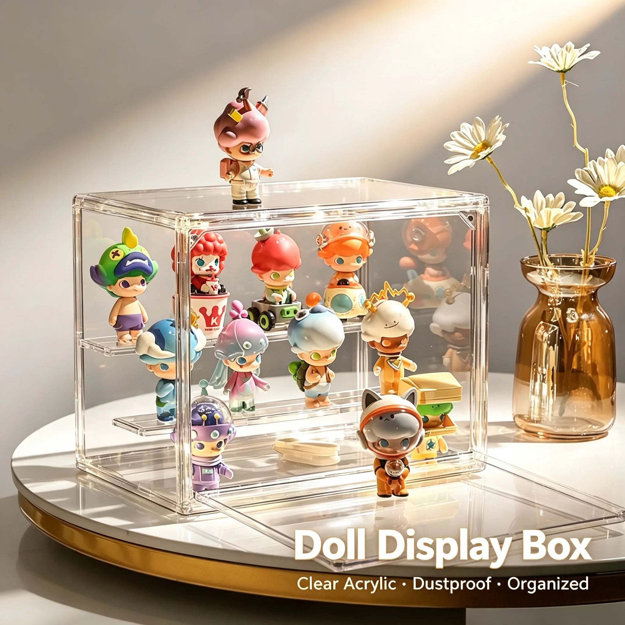 Clear Display Box for Fingures Clear Acrylic Foldable Toy Display Case for Figurines and Blind Box Dolls Action Figure Organizer