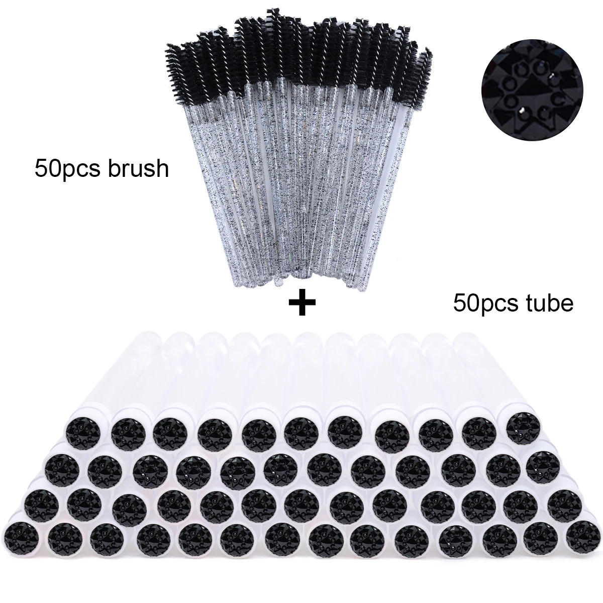 50Pcs Eyelash Brush Tubes With Crystal Lash Mascara Wands Eyebrow Comb Spoolies Container Lash Brush Applicators Makeup Tools