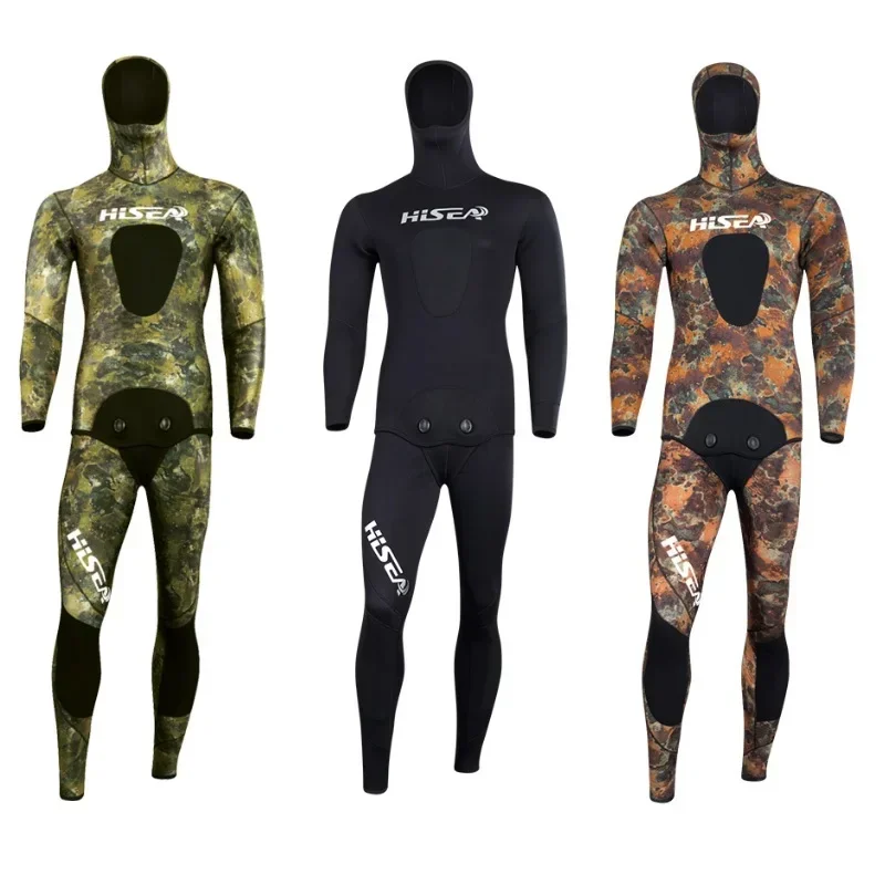 Hisea Men's Camouflage Wetsuits 3.5mm CR Triathlon CR Smooth Skin YAMAMOTO Hunter Open Cell Smooth Skin Neoprene Diving Suit