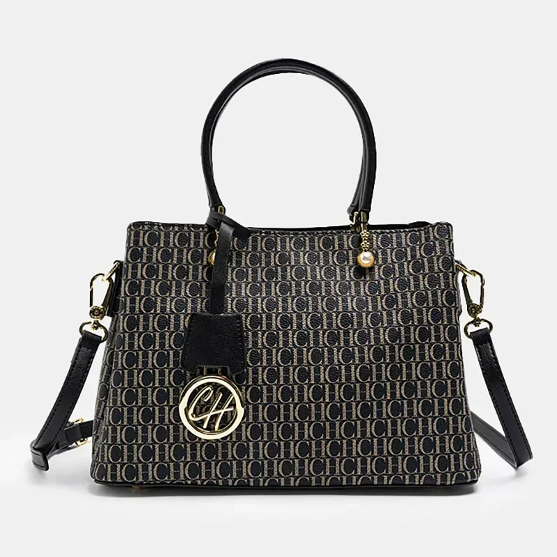 

CH Letter Printed Design Handbag, Classic Stylish Textured Crossbody Bag Suitable For Daily Work Travel