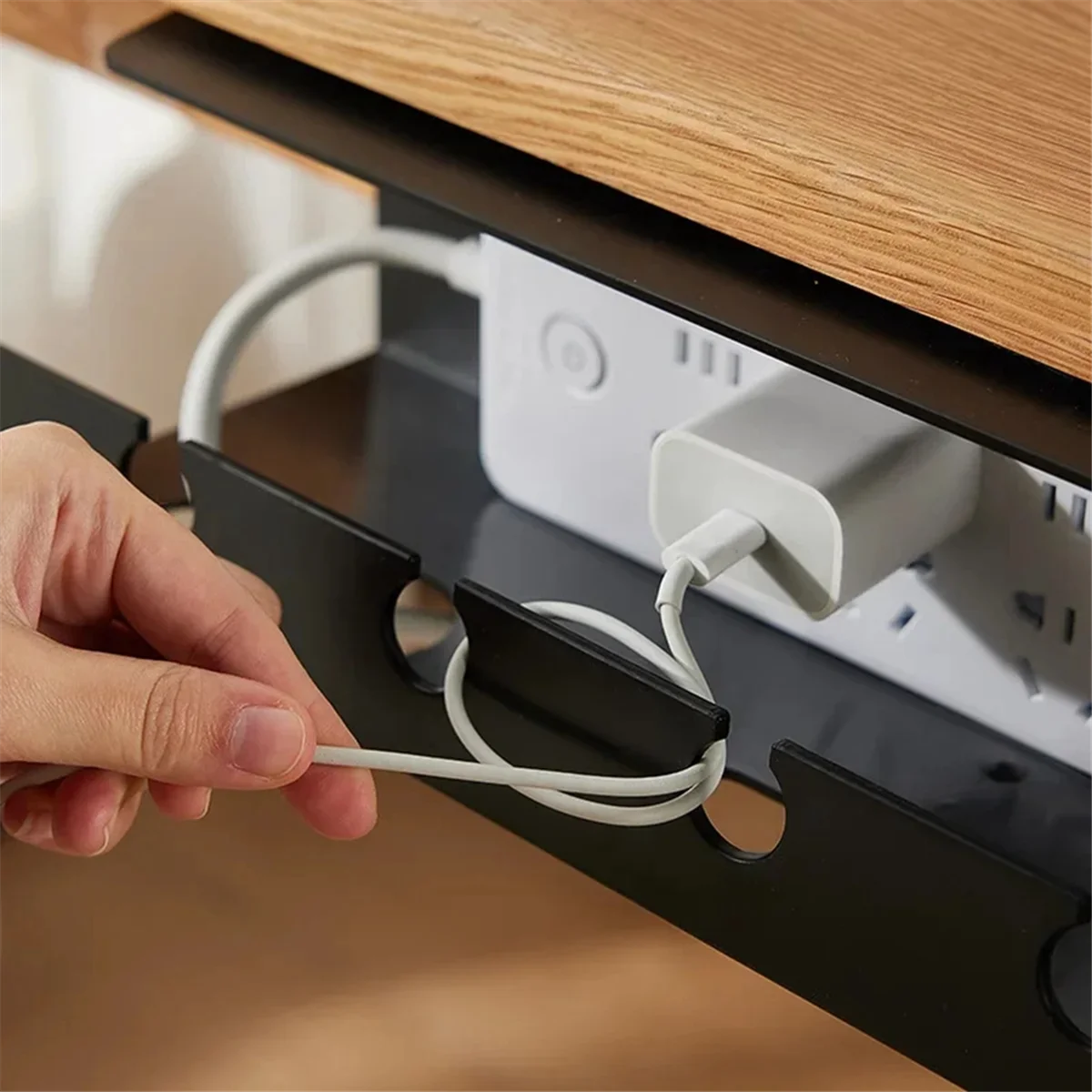 Cable Holder Under the Table, Manage Power Board Wires, Computer Desk Socket Fixing Without Punching, Storage Rack White