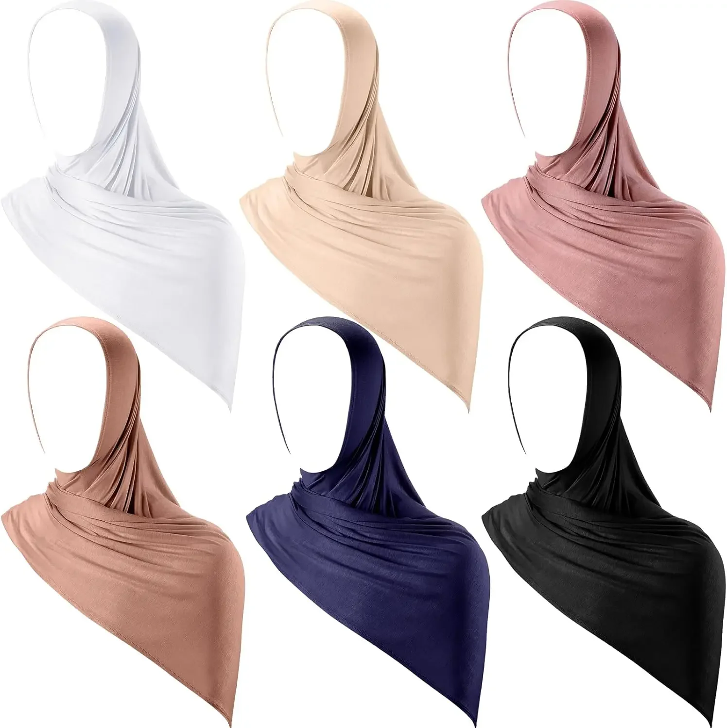 

6Pcs Instant Jersey Hijab for Women Muslim Headscarf Long Soft Hijabs Shawl Stretch Instant Scarf Wrap Turban Pull On Turbante
