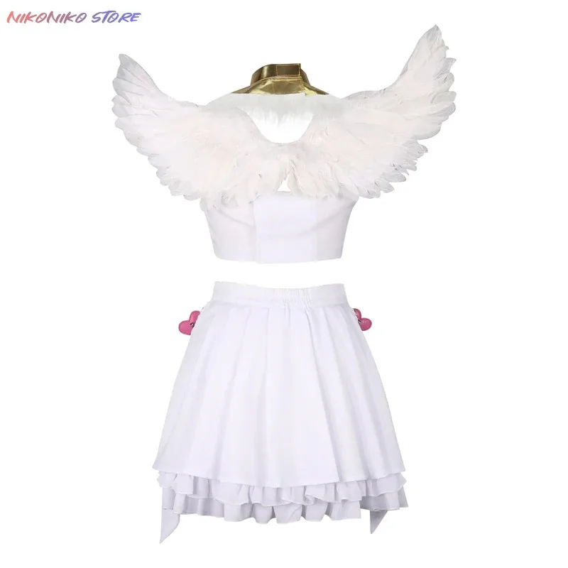 لوليتا فستان الملاك اللباس الداخلي والتخزين مع Garterbelt تأثيري اللباس الداخلي فستان أبيض الزي الجناح زي هالوين ملابس للحفلات أنيمي