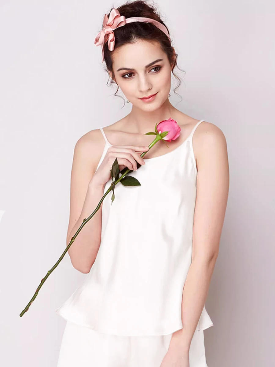 SuyaDream. Women Camis and Shorts, 19MM 100%Real Silk, Sleeveless Chic Summer Set, 2024 Solid Camisoles, White, Pink, Beige