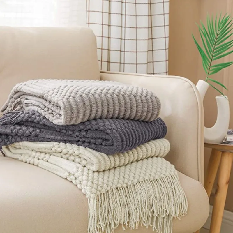 Oversized Pink Tassels Throw Blanket Textured Soft Sofa Couch Decorative Knitted Blanket Cozy Farmhouse Gift Sofa Bed Blankets