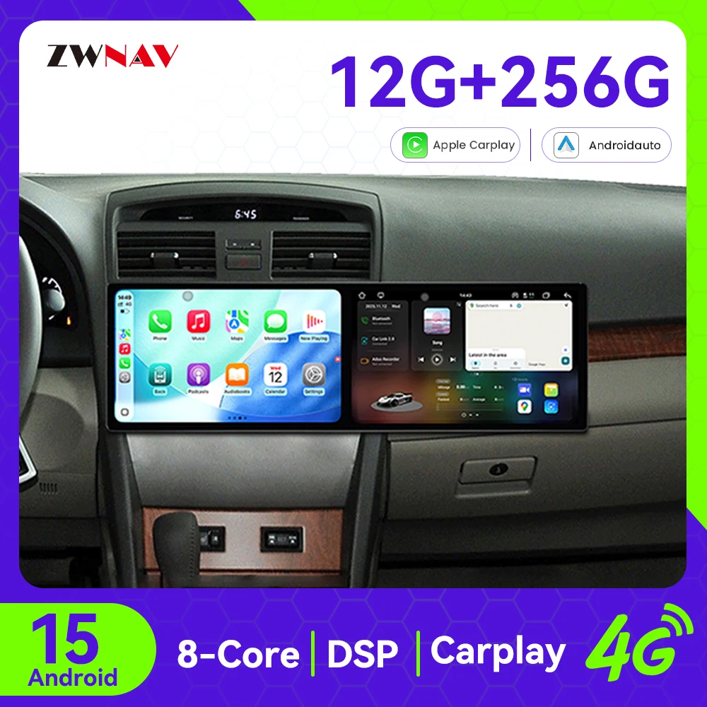 CarPlay Car Radio  10.1+10.1 Inch Touch Screen For Toyota Camry 2007-2011 Android 15 GPS Navigation Multimedia Player Head Unit