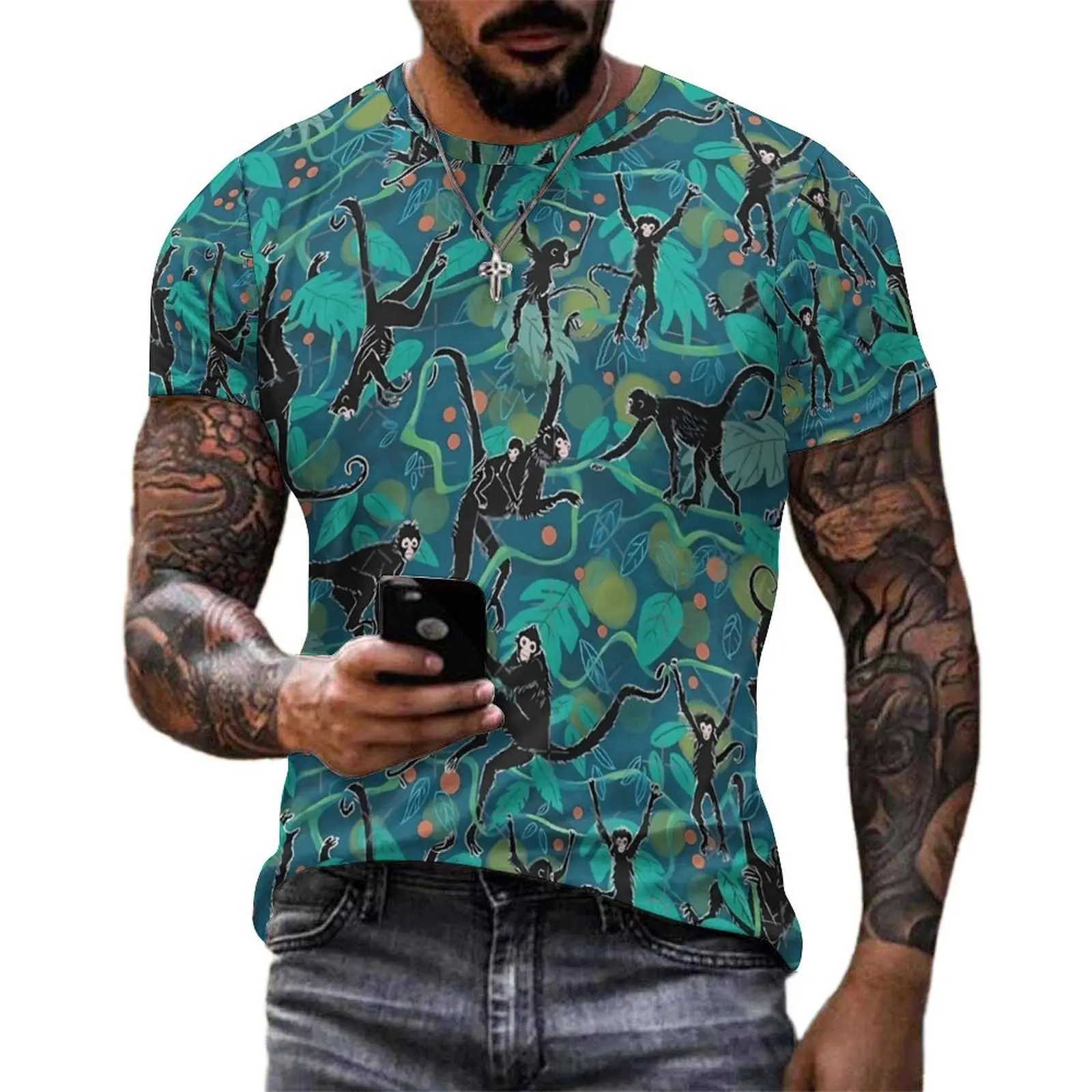 Spider Monkey T-Shirt Tropical Jungle Fashion T-Shirts Men Funny Tshirt Beach Short Sleeve Pattern Tees 4XL 5XL 6XL