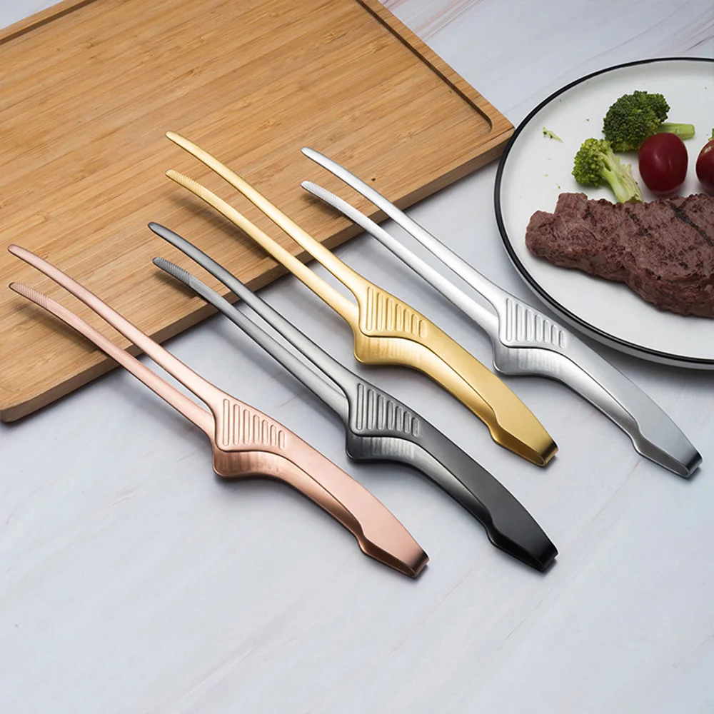 Stainless Steel Grill Tongs Korean BBQ Tongs Kitchen Tongs Anti-slip Self-standing Tongs Food Clips Kitchen Barbecue Accessories