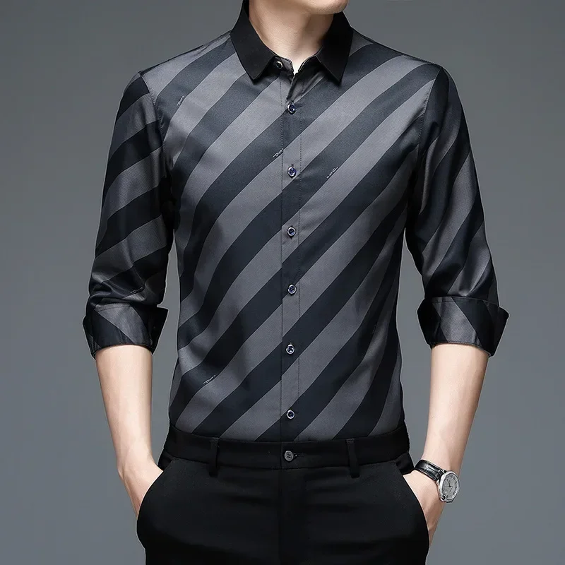

Spring and Autumn Men's Polo Cardigan Contrast Stripe Single Breasted Button Cardigan Long Sleeve Shirt Coat Casual Formal Tops