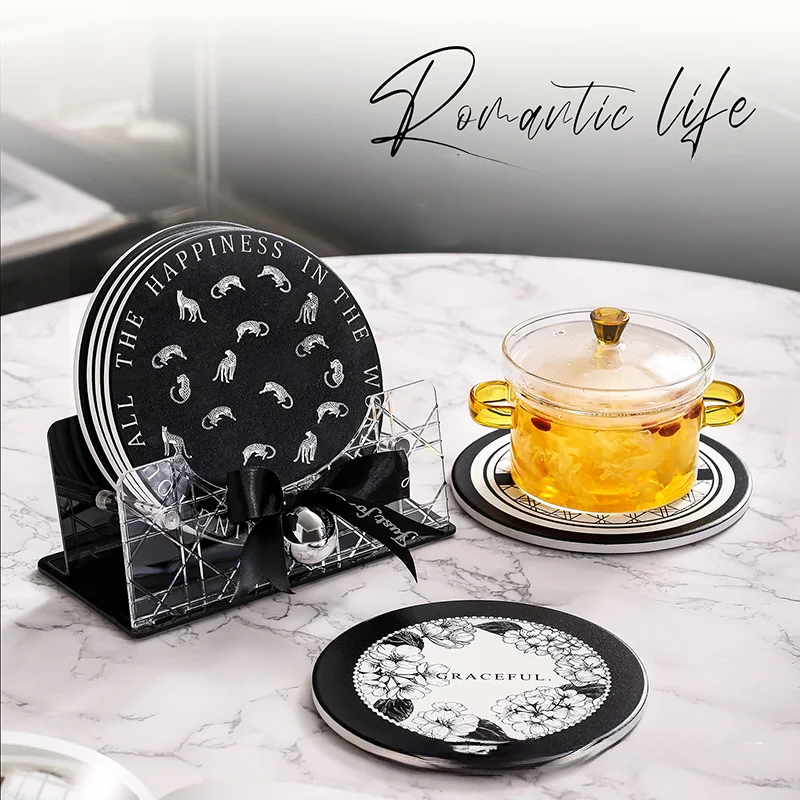 French Ceramic Trivet Mat Round Heat Resistant Hot Pot Pad Natural Cork Back Anti Scratch Non Slip Table Protector Kitchen Decor