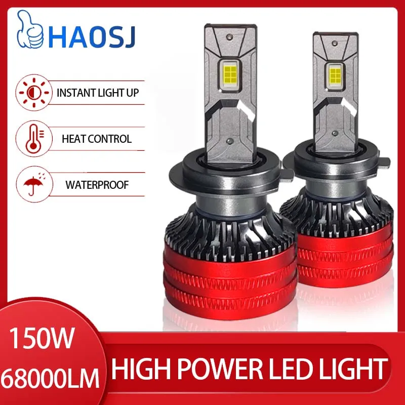 

HAOSJ 2Pcs Car Headlight H4 H7 LED H11 9005 9006 H1 Auto Bulbs 150W 68000LM Light Lamp 6000K 12V Led Headlight Bulbs