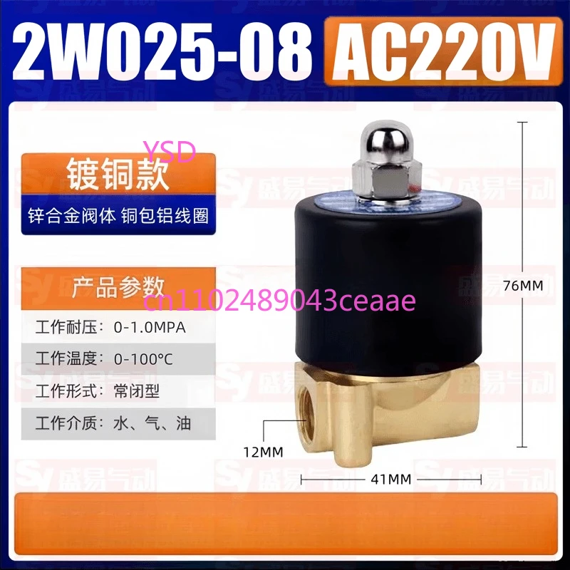 Normally closed solenoid valve Water valve Air 2W025-08 AC220V DC24V control valve Switch 2 points solenoid
