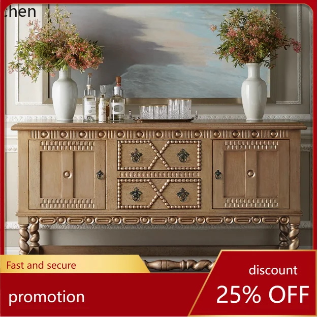 

CZ Retro Solid Wood Sideboard Postmodern Mid-Century Style Door Living Room Decorative Storage Cabinet American Entryway Cabinet