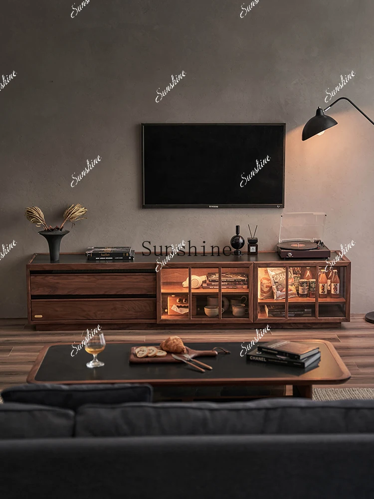 

Living room household floor-to-ceiling solid wood small apartment TV display cabinet FT