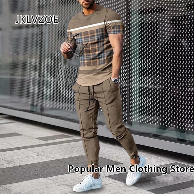 2023 Men's Clothing Tracksuit Set 2 Piece Outfits Sports Short Sleeves T-shirt+Long Pants Suit 3d Print Summer Casual Men Sets