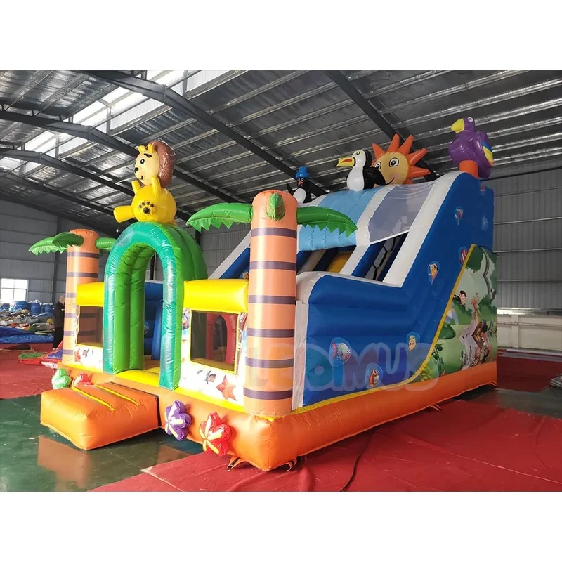 Commercial Zoo Animal Theme Inflatable Bounce House Combo With Slide Kids Safari Inflatable Slide Bouncy Castle for Party
