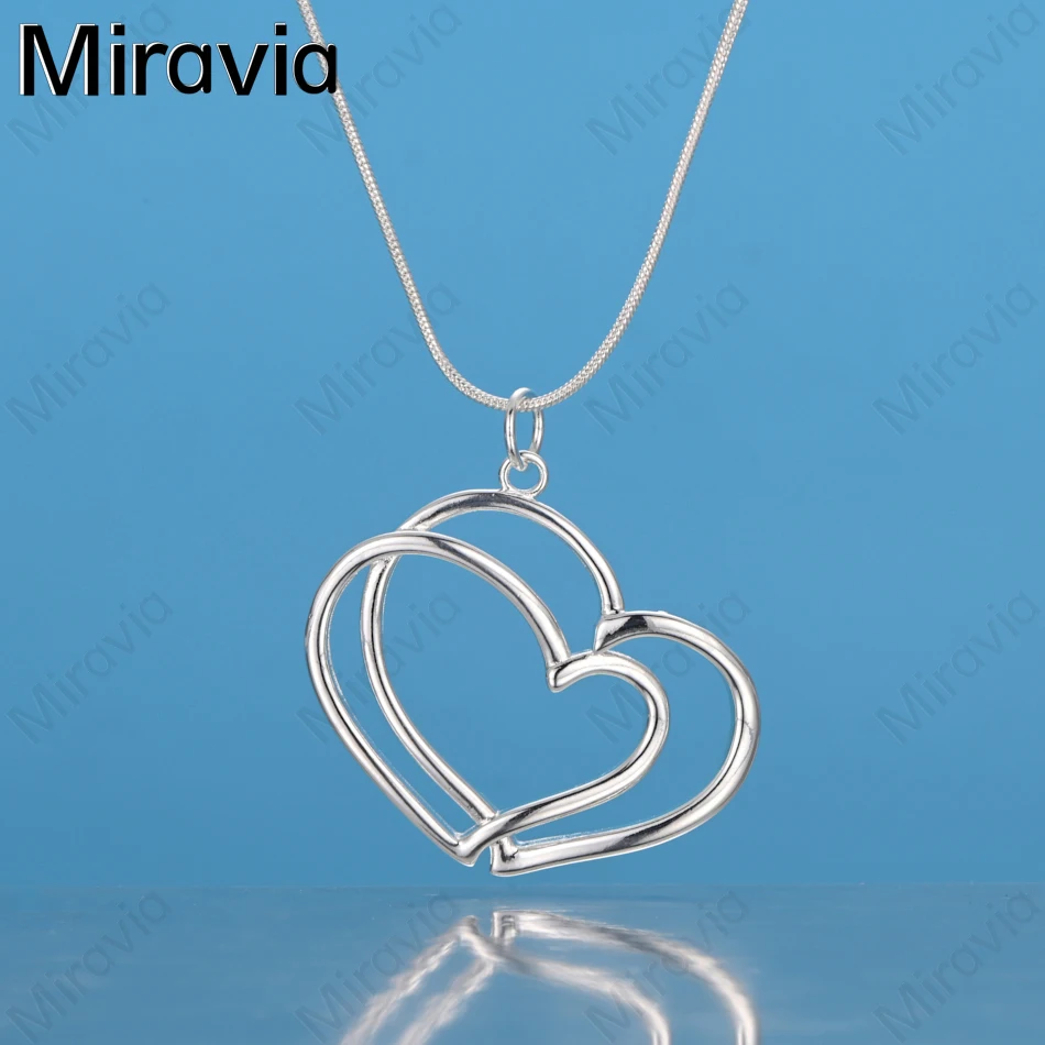 

Miravia 925 Sterling Silver Double Heart Pendant Necklace Women'S Exquisite Cute Wedding Party Jewelry