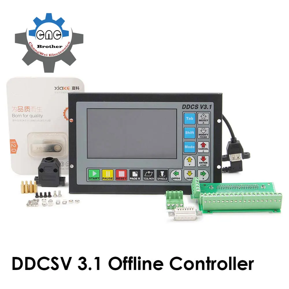 DDCSV3.1 3/4 محور G رمز CNC غير متصل وحدة تحكم مستقلة لآلة طحن النقش DDCS V3.1 + 4-محور E-Stop MPG عقارب