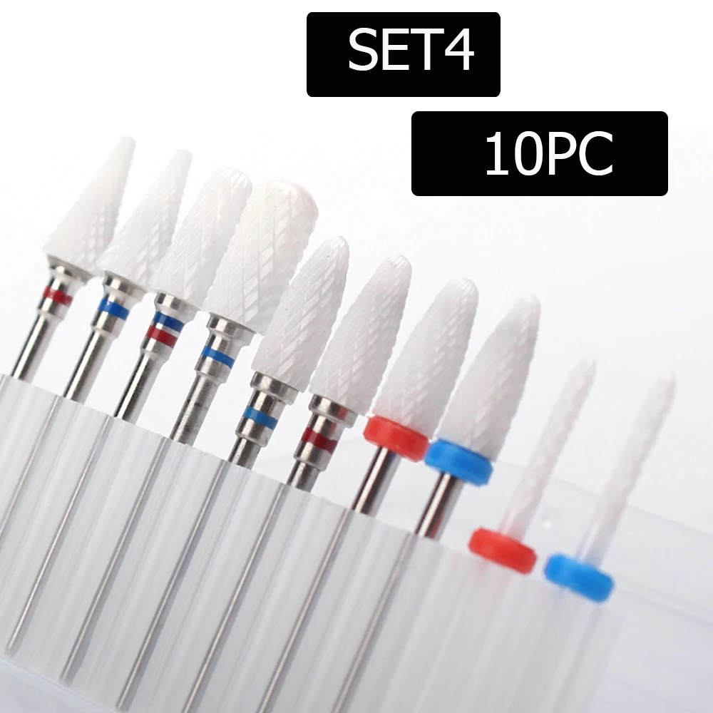 10pc Nail Drill Bit Set Ceramic Milling Cutter Kit Electric Machine Manicure Bits Rotary Burr Cuticle Tools Accessories