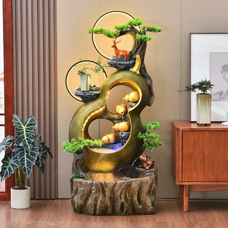 Gourd Rockery Make a Fortune as Endless as Flowing Water Decorations Living Room Office Fengshui Wheel Floor Ornaments