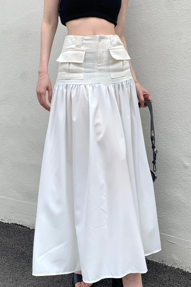 Faldas largas para mujer, diseño de retazos de mezclilla, corte en A, holgadas, informales, para uso diario, moda de verano, combina con todo, estilo coreano, Faldas Largas básicas