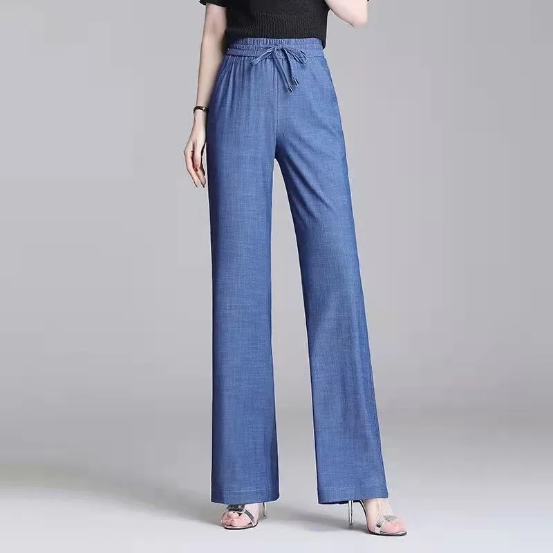 Streetwear Mode Frauen gerade Jeans hose Frühling Sommer neue elastische Taschen mit hoher Taille weiblich blau lose Freizeit hose 4xl